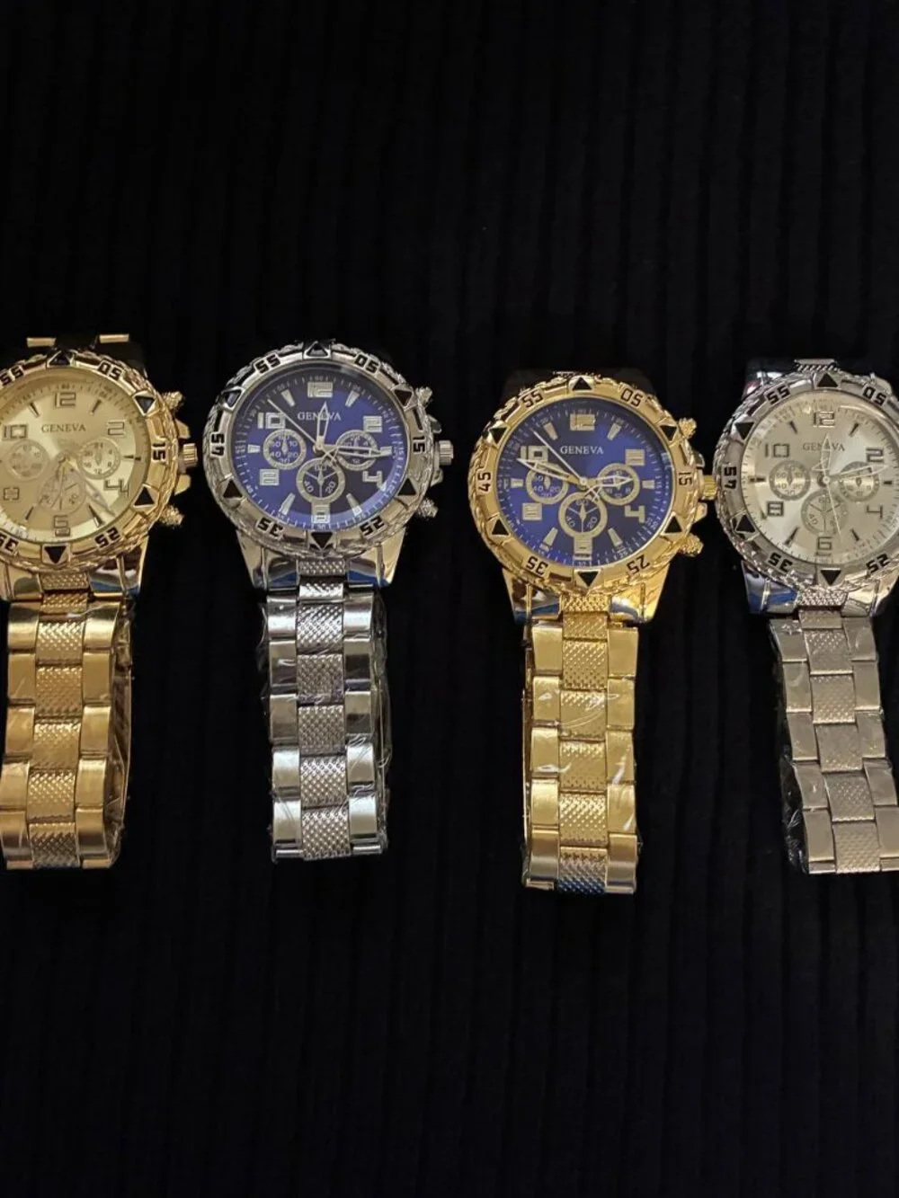Lot Of 4 Mens Geneva Wrist Watches Blue Gold Steel - Brand New Same Day Shipping
